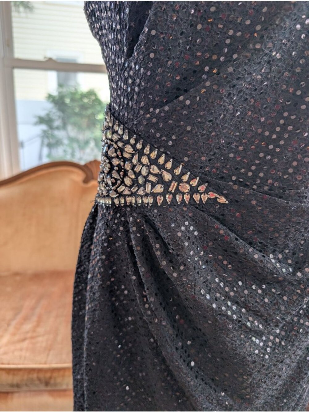 Vintage Jackie Jon NY Black Sequin One-Shoulder Cocktail Mini Dress Size 14 - Picture 2 of 7